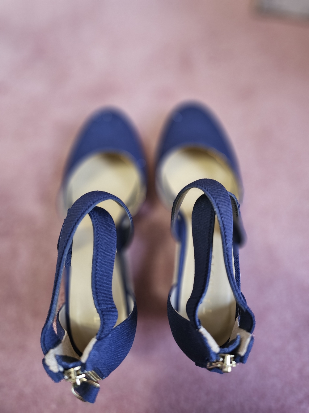 Talbots Navy Slingback Heels with Gold Buckle
